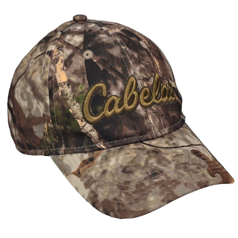 Cabelas Zonz Woodlands Camo Hat OSFM Brown Logo Snapback Cap‎ Outdoor Hunting